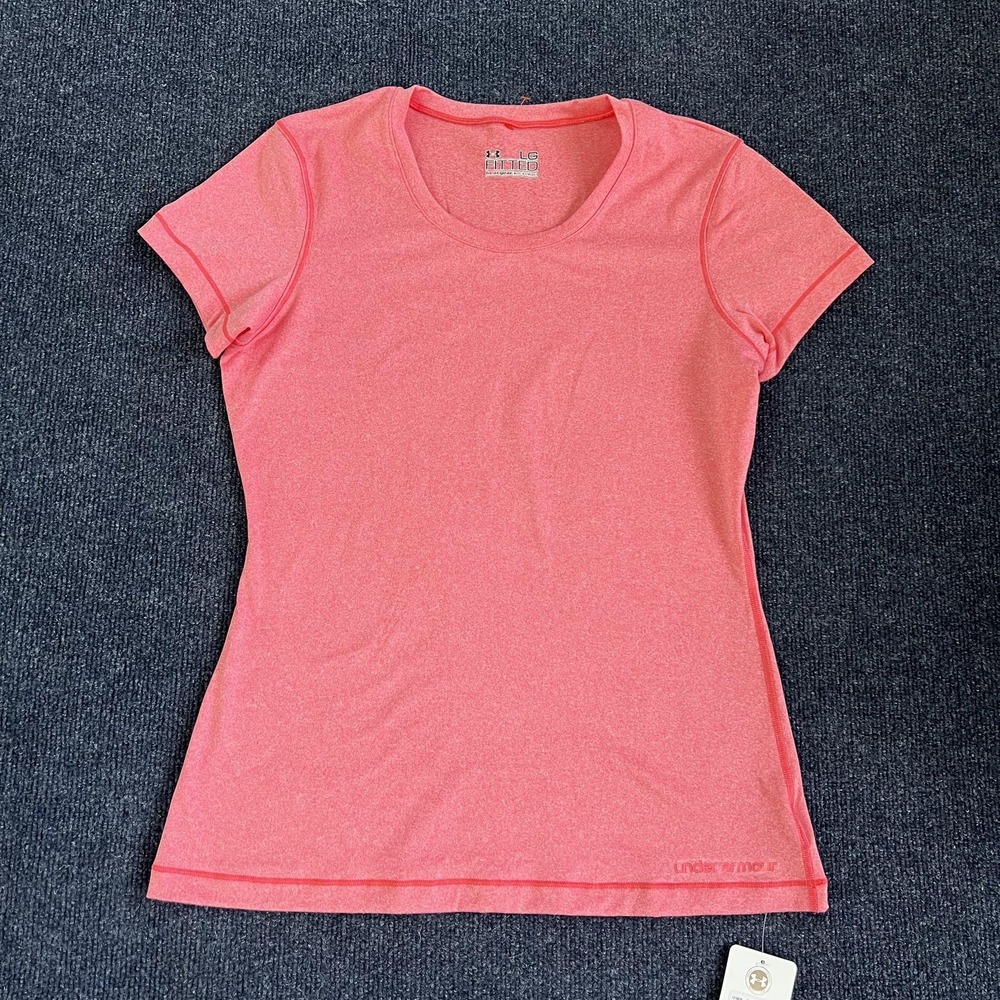 Under Armour HeatGear Shirt Womens Large Pink Fitted Crew Neck Workout Tee